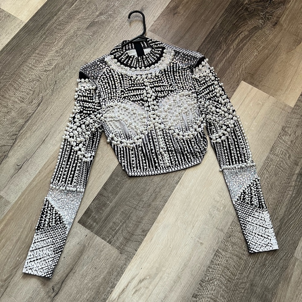 Beaded midriff top size M. Oh so fancy!